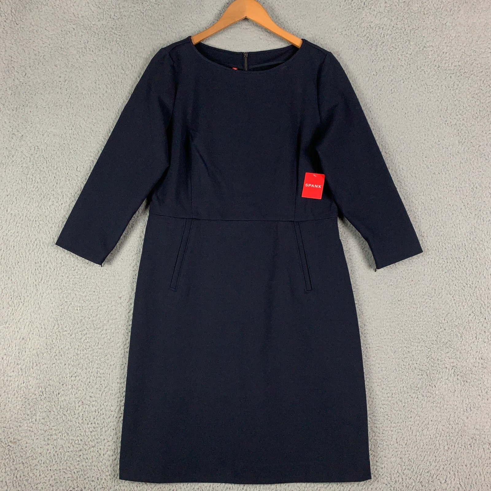 Spanx The Perfect Shift Dress Women Large Navy Blue A-Line 3/4 Sleeve Ponte Knit